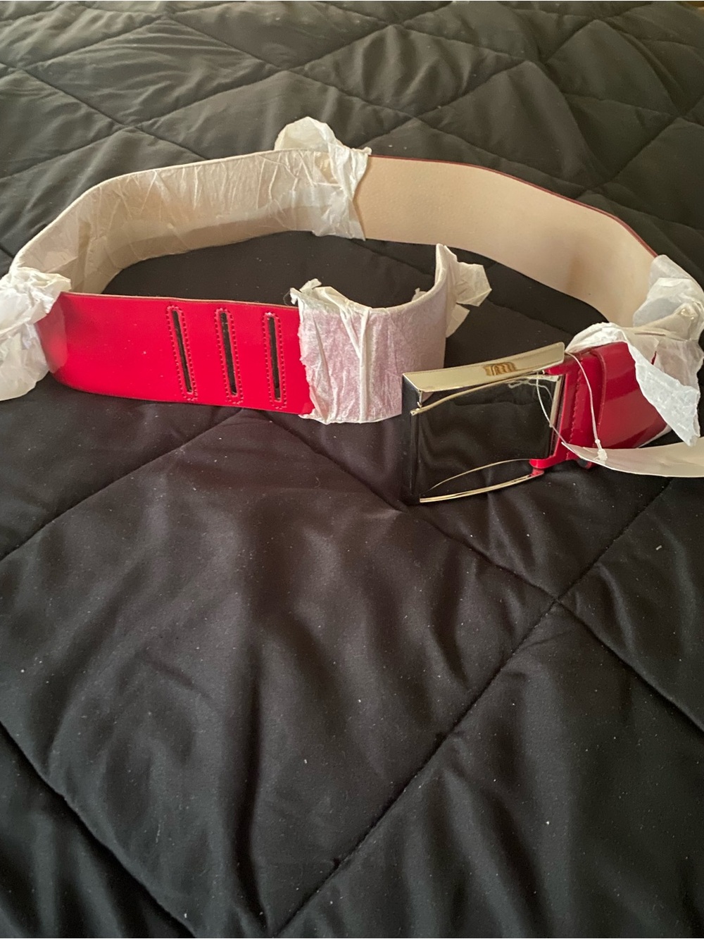 Wide Red Women's Fashion Belt with Gold-Tone Buckle